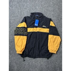 Womens UCLA Windbreaker Jacket Black Yellow Mesh Lined Zip Front, Size L